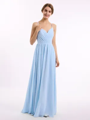 Chiffon Bridesmaid Dresses with Spaghetti Straps-Sky Blue