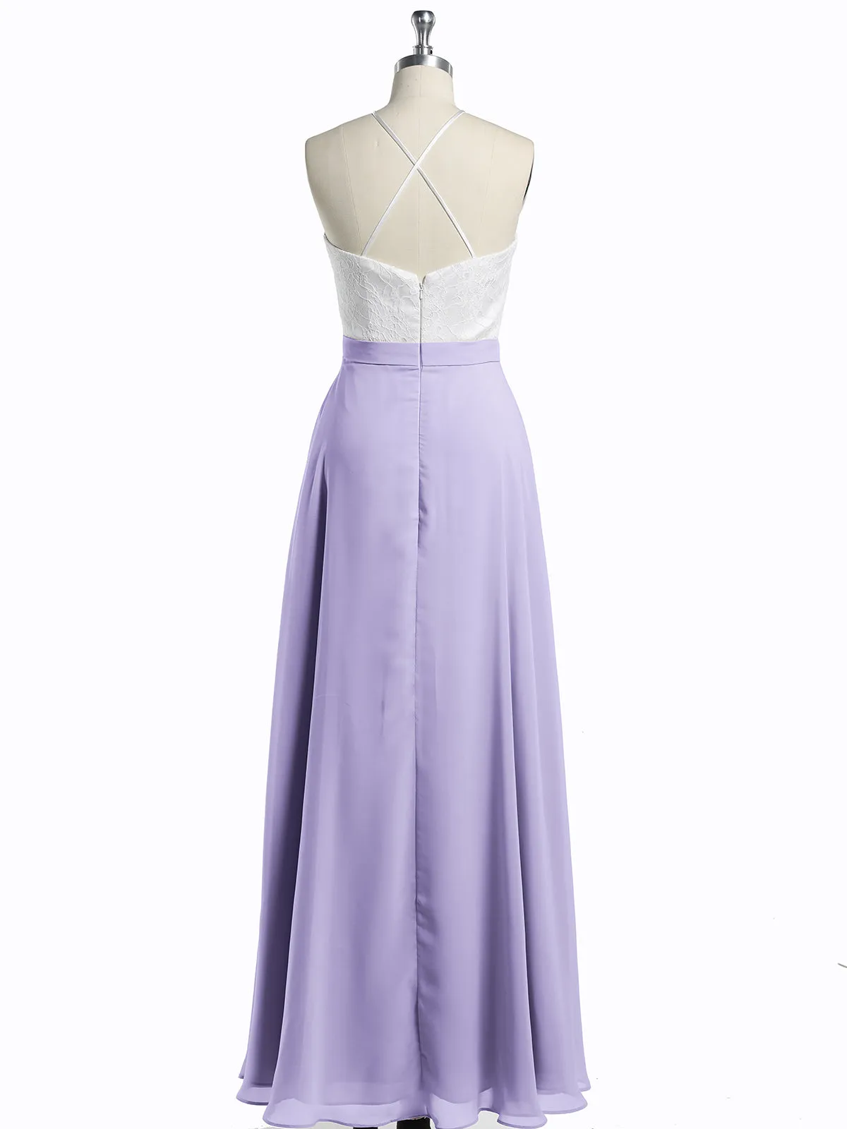 Chiffon Long Dresses with Ivory Lace Bodice-Lilac
