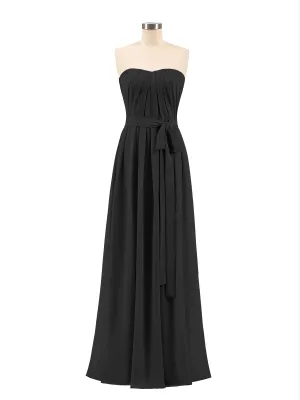 Chiffon Strapless Bridesmaid Gown with Sash-Black Plus Size