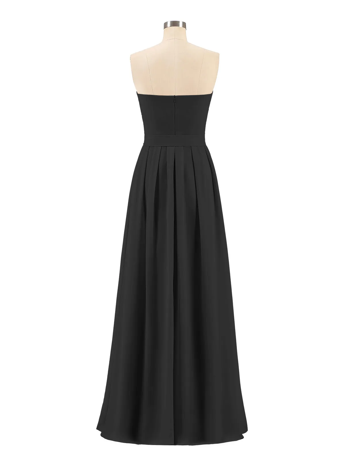 Chiffon Strapless Bridesmaid Gown with Sash-Black Plus Size