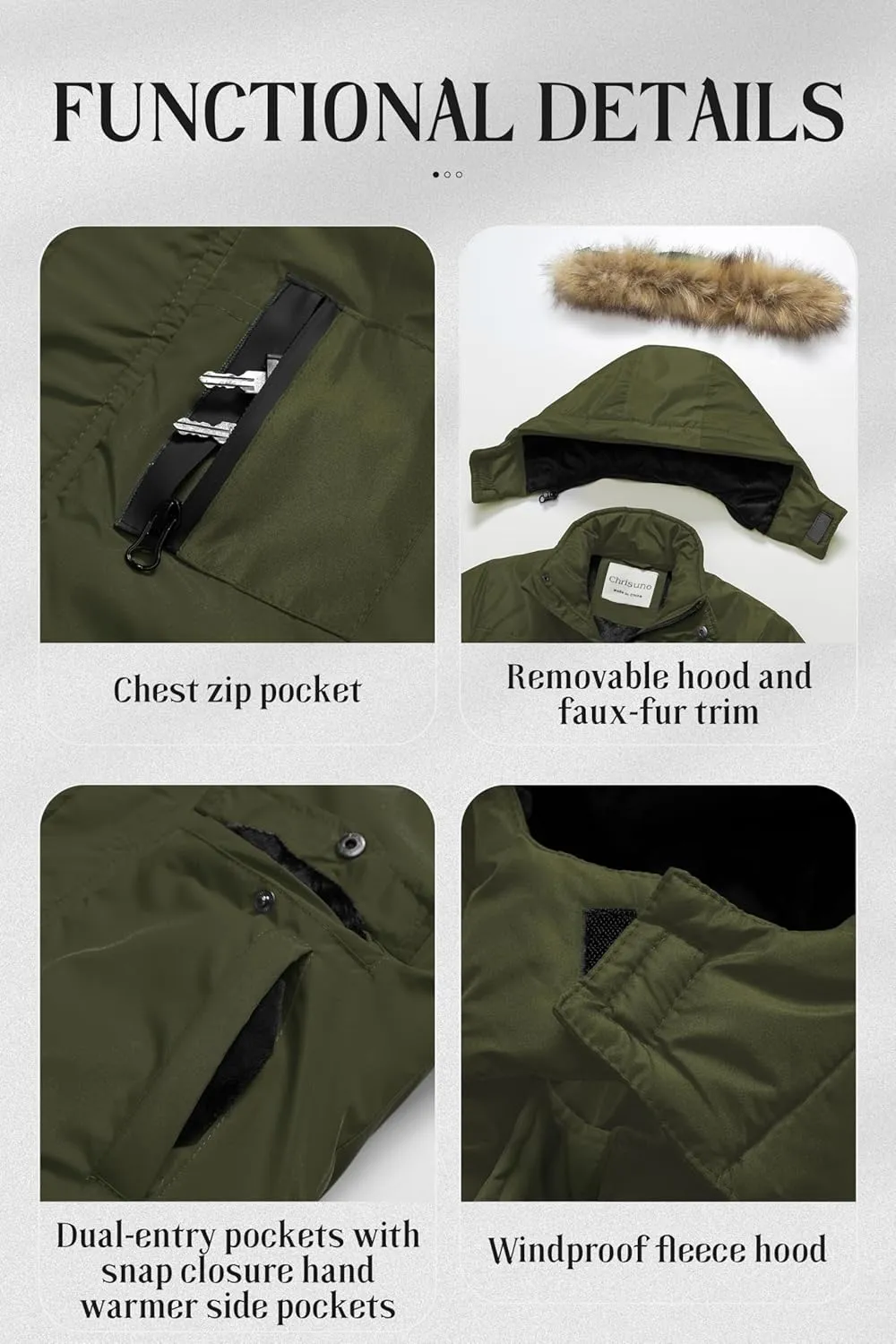 Chrisuno Boy's Med-length Parka Winter Coat Waterproof Outwear Ski Snow Jackets Thick Padded Insulated Windbreaker