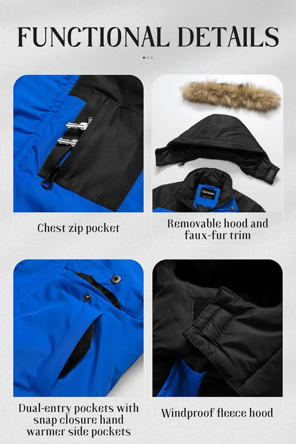 Chrisuno Boy's Med-length Parka Winter Coat Waterproof Outwear Ski Snow Jackets Thick Padded Insulated Windbreaker