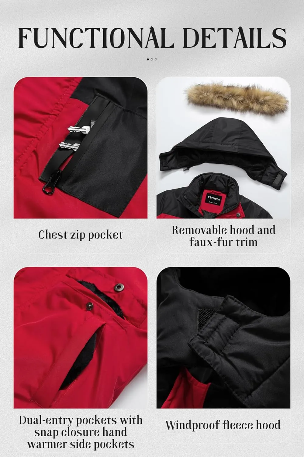 Chrisuno Boy's Med-length Parka Winter Coat Waterproof Outwear Ski Snow Jackets Thick Padded Insulated Windbreaker