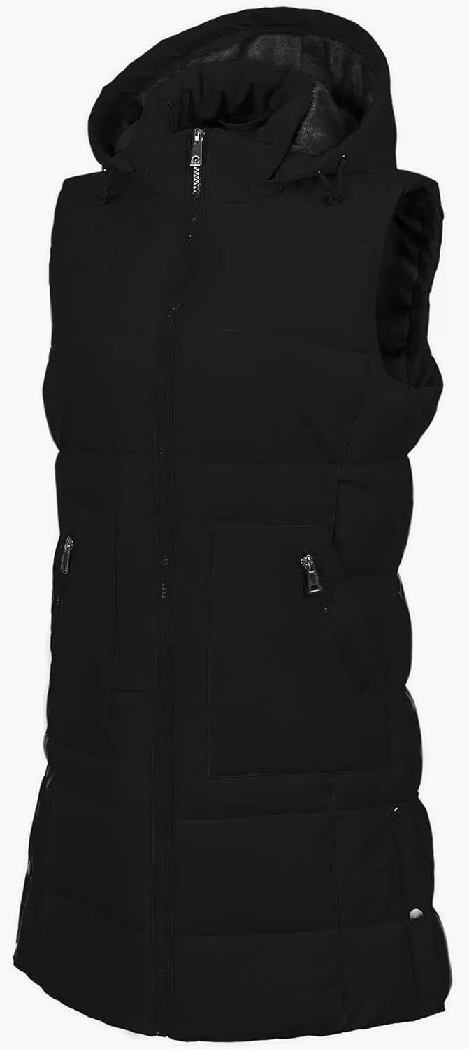 Chrisuno Women's Long Warm Puffer Vest Fleece Sleeveless Vests Waterproof Outerwear With Removable Hood