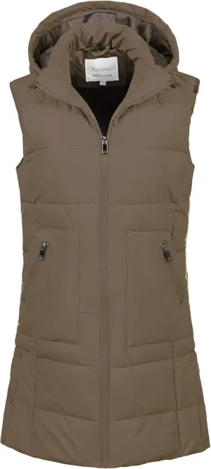 Chrisuno Women's Long Warm Puffer Vest Fleece Sleeveless Vests Waterproof Outerwear With Removable Hood