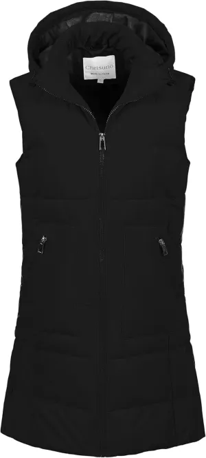 Chrisuno Women's Long Warm Puffer Vest Fleece Sleeveless Vests Waterproof Outerwear With Removable Hood