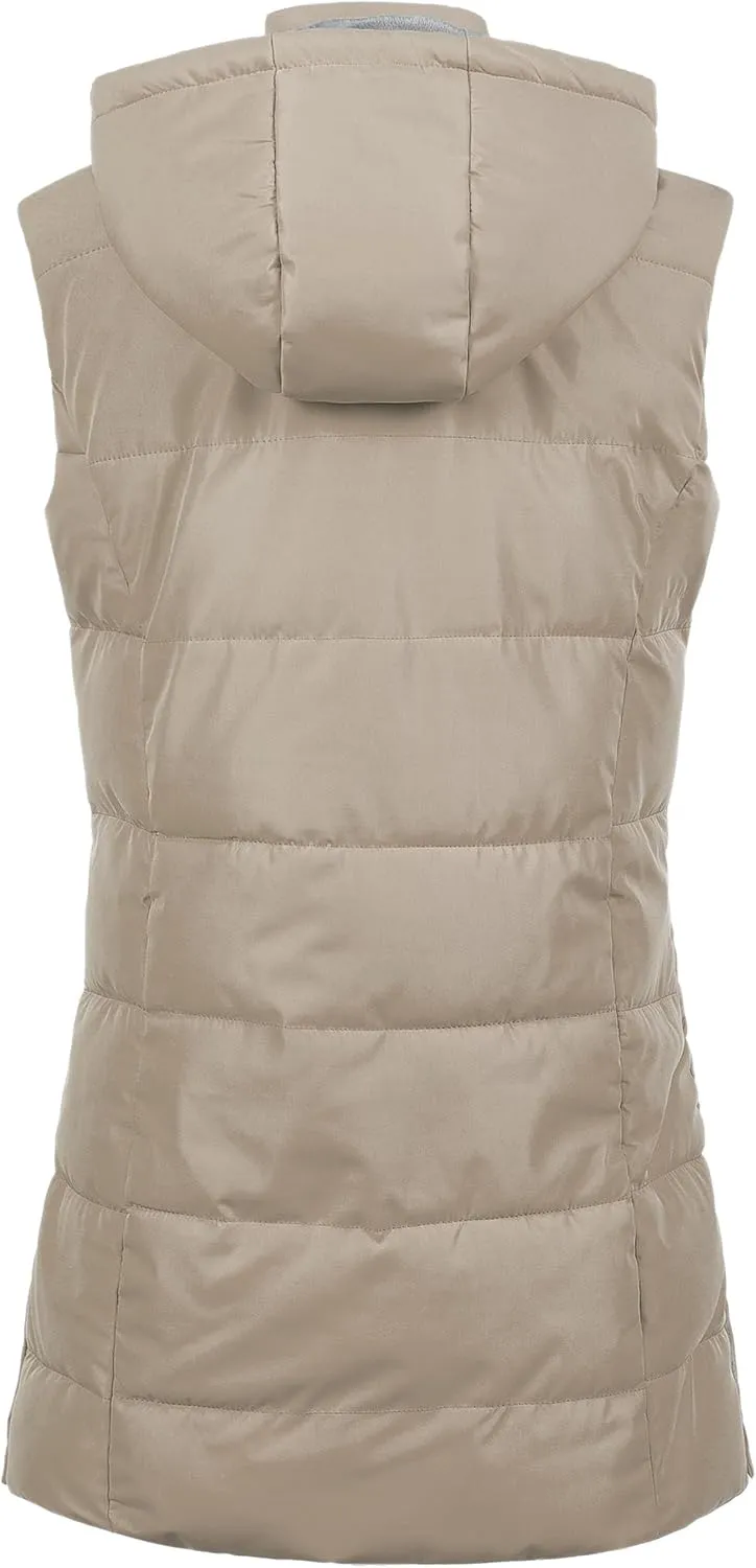 Chrisuno Women's Long Warm Puffer Vest Fleece Sleeveless Vests Waterproof Outerwear With Removable Hood