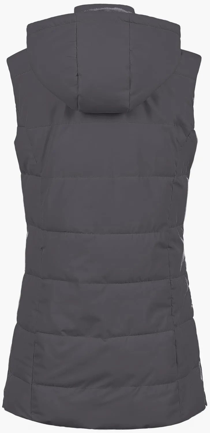 Chrisuno Women's Long Warm Puffer Vest Fleece Sleeveless Vests Waterproof Outerwear With Removable Hood