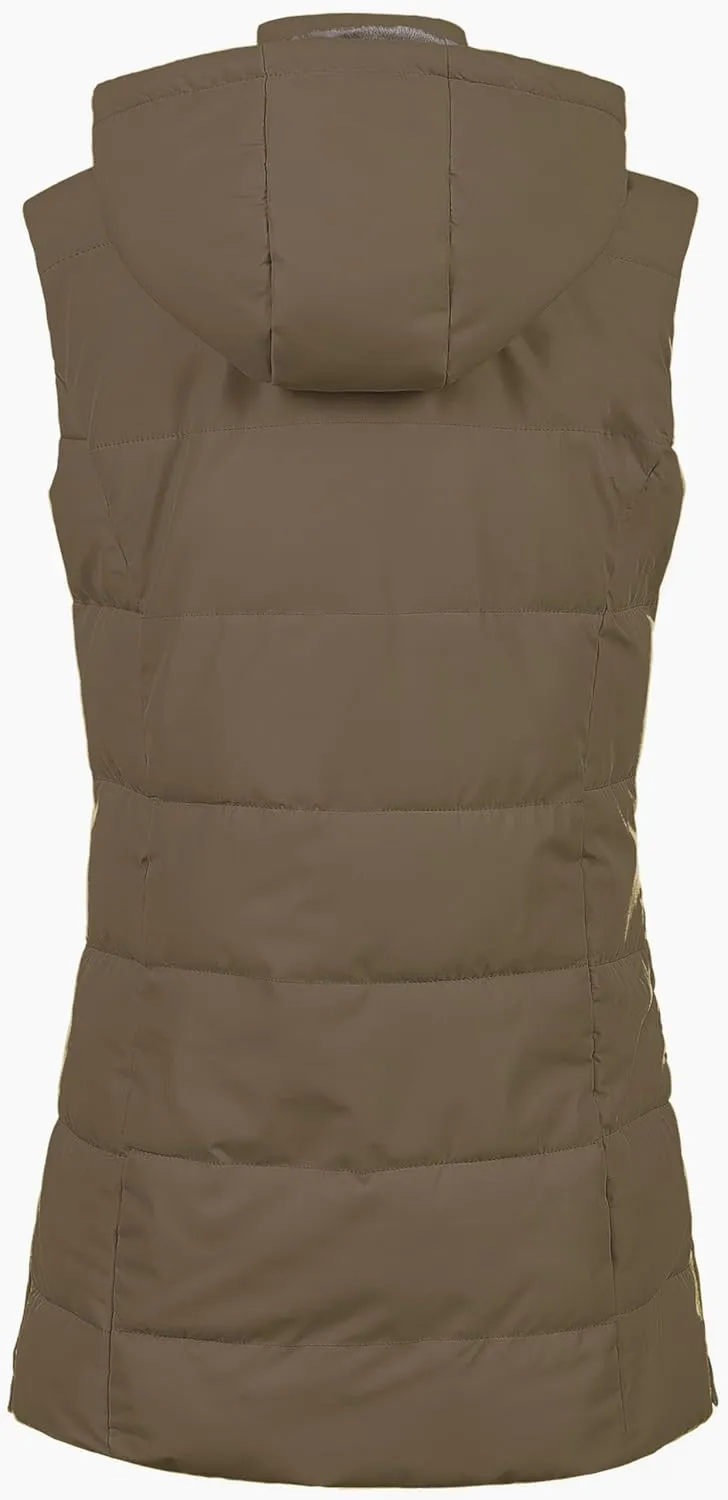 Chrisuno Women's Long Warm Puffer Vest Fleece Sleeveless Vests Waterproof Outerwear With Removable Hood