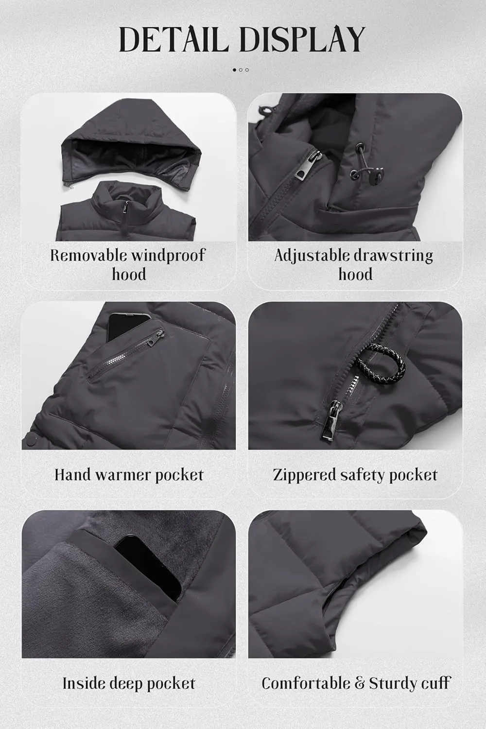Chrisuno Women's Long Warm Puffer Vest Fleece Sleeveless Vests Waterproof Outerwear With Removable Hood