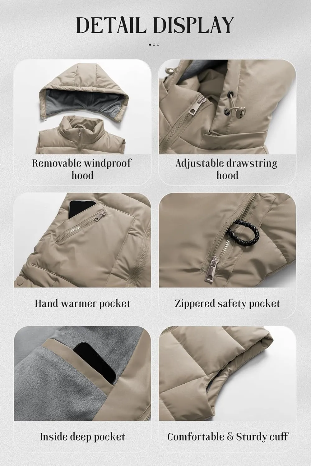 Chrisuno Women's Long Warm Puffer Vest Fleece Sleeveless Vests Waterproof Outerwear With Removable Hood
