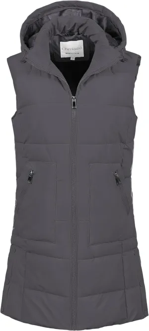 Chrisuno Women's Long Warm Puffer Vest Fleece Sleeveless Vests Waterproof Outerwear With Removable Hood