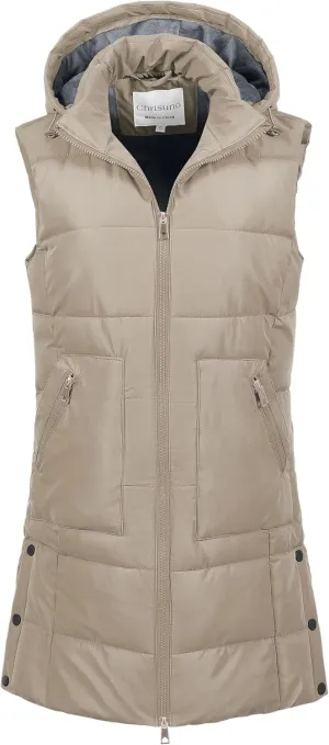 Chrisuno Women's Long Warm Puffer Vest Fleece Sleeveless Vests Waterproof Outerwear With Removable Hood