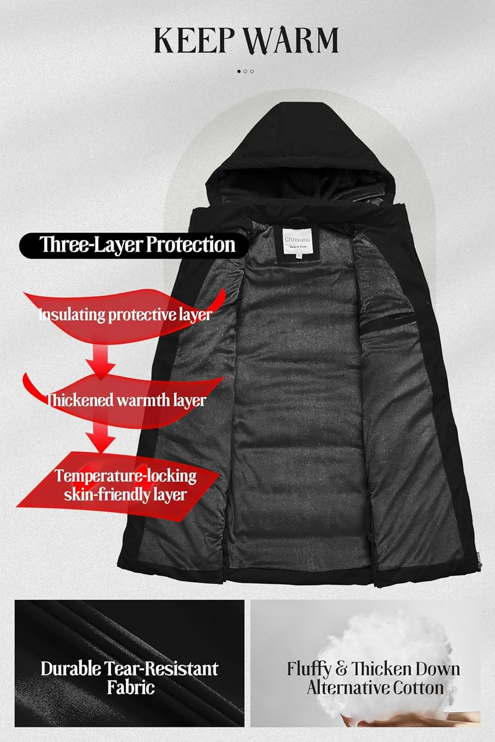 Chrisuno Women's Long Warm Puffer Vest Fleece Sleeveless Vests Waterproof Outerwear With Removable Hood