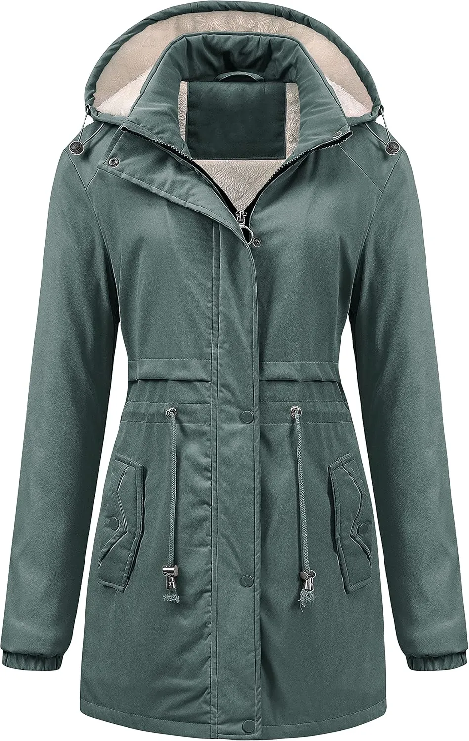 Chrisuno Women's Mid-Length Parka Winter Outerwear Jacket Soft Fleece Warm Snow Coat