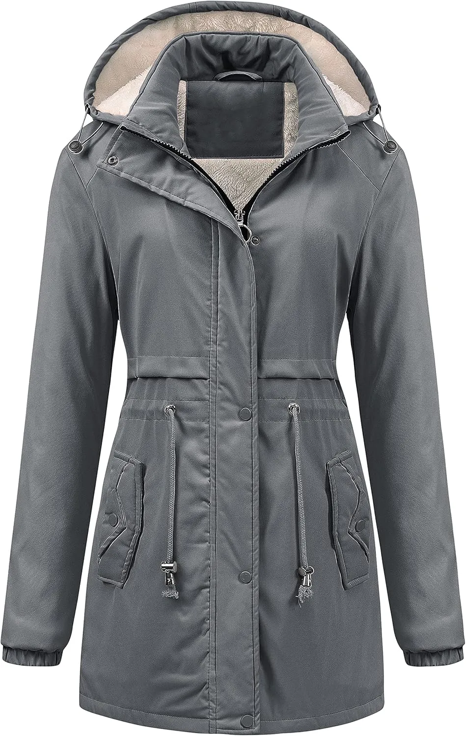 Chrisuno Women's Mid-Length Parka Winter Outerwear Jacket Soft Fleece Warm Snow Coat