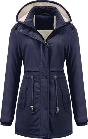 Chrisuno Women's Mid-Length Parka Winter Outerwear Jacket Soft Fleece Warm Snow Coat