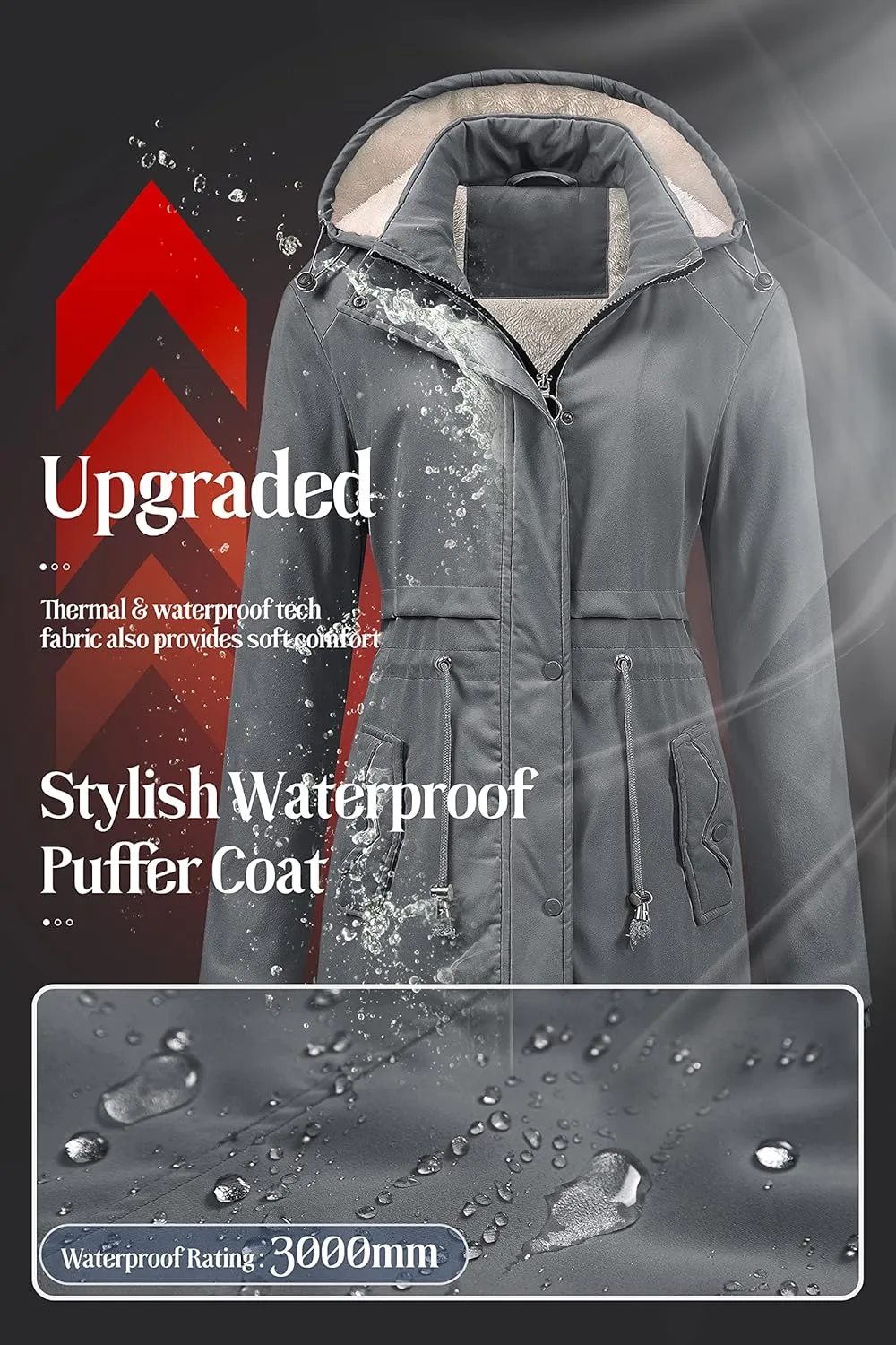 Chrisuno Women's Mid-Length Parka Winter Outerwear Jacket Soft Fleece Warm Snow Coat