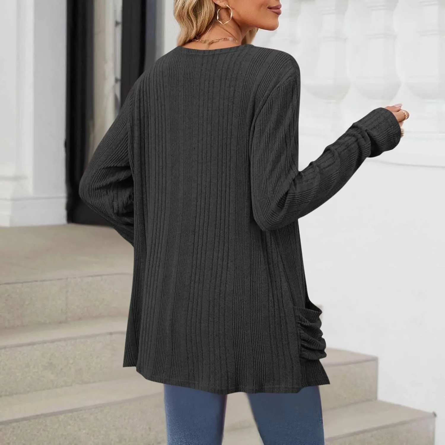 Chunky Cardigan Sweaters for Women Lightweight Open Front Knitted Cardigan Long Sleeve Outwear Coat with Pockets