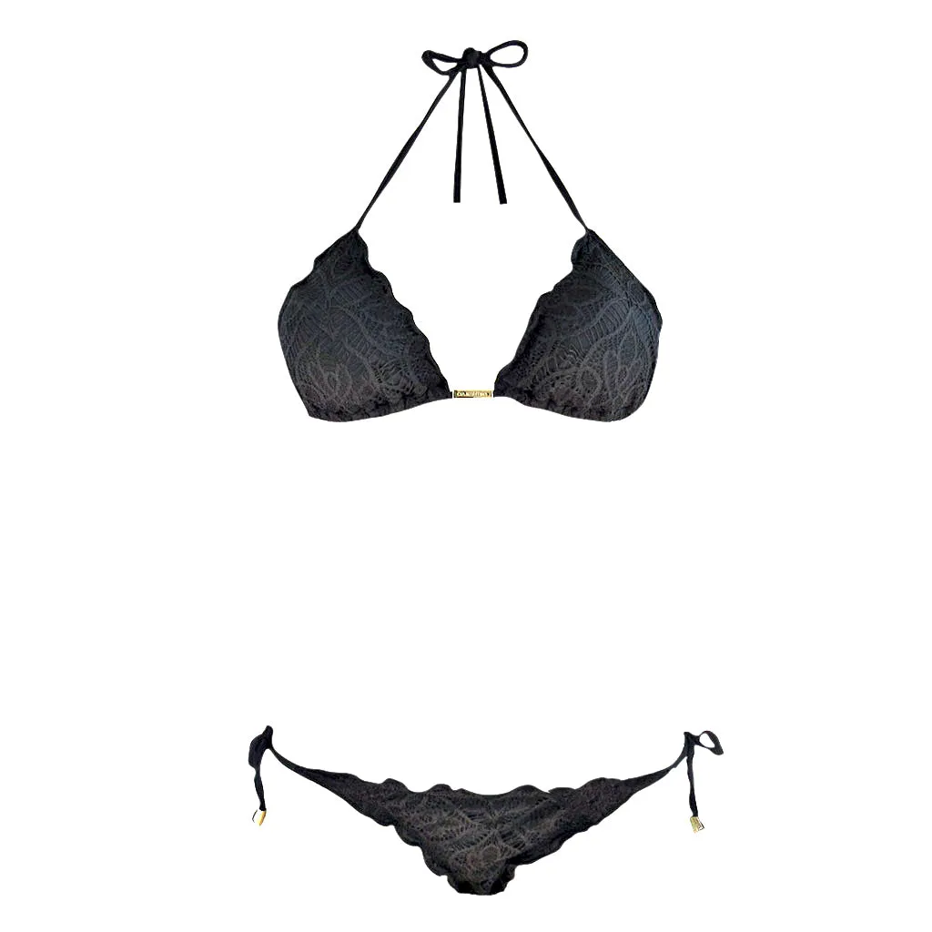 Cia Maritima Black Lace Triangle String Bikini