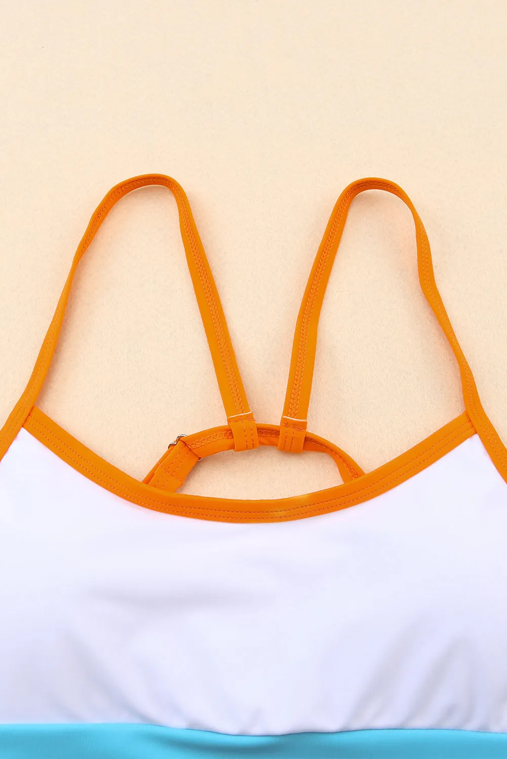 Color Block Ribbed Knit High Waist Bikini Swimsuit