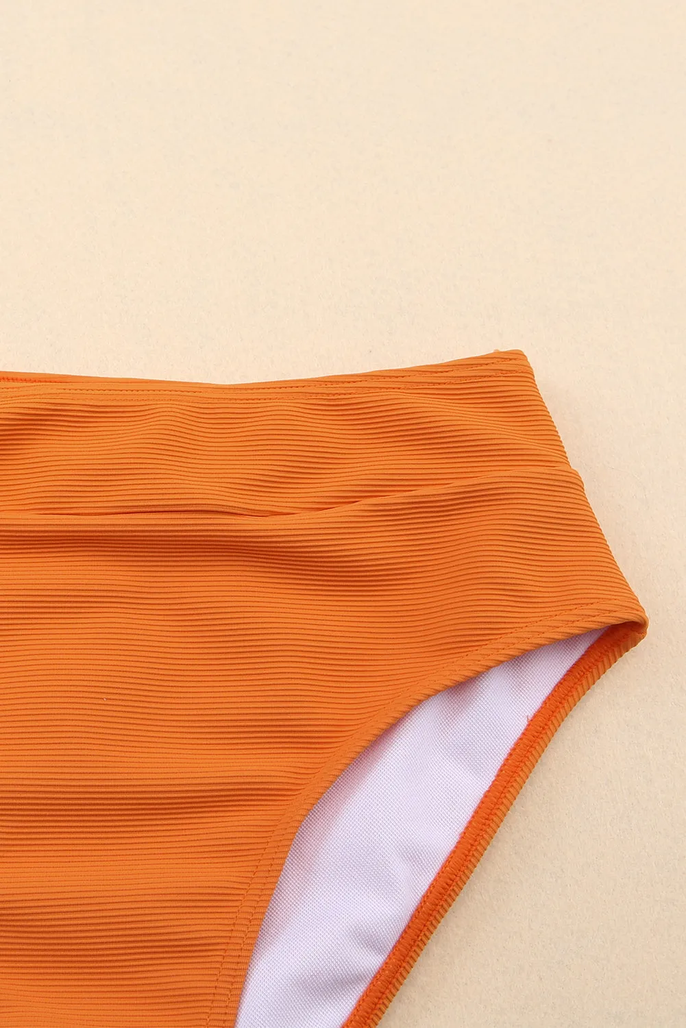 Color Block Ribbed Knit High Waist Bikini Swimsuit