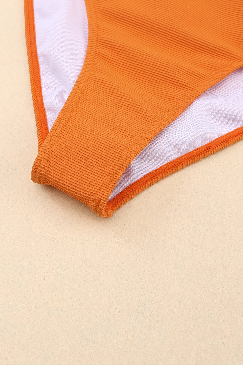 Color Block Ribbed Knit High Waist Bikini Swimsuit