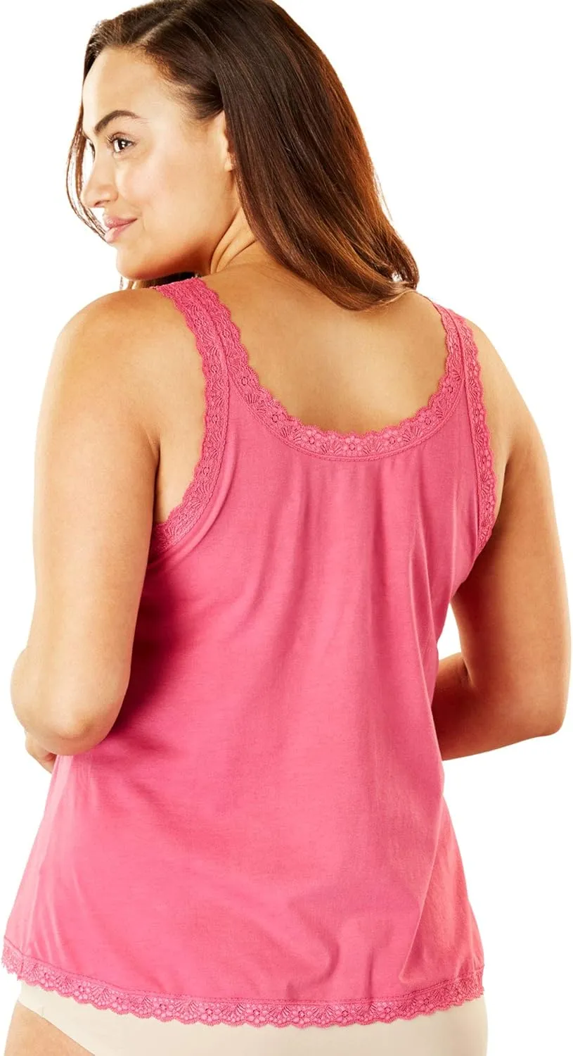 Comfort Choice Plus Size Lace-Trimmed Stretch Cotton Camisole