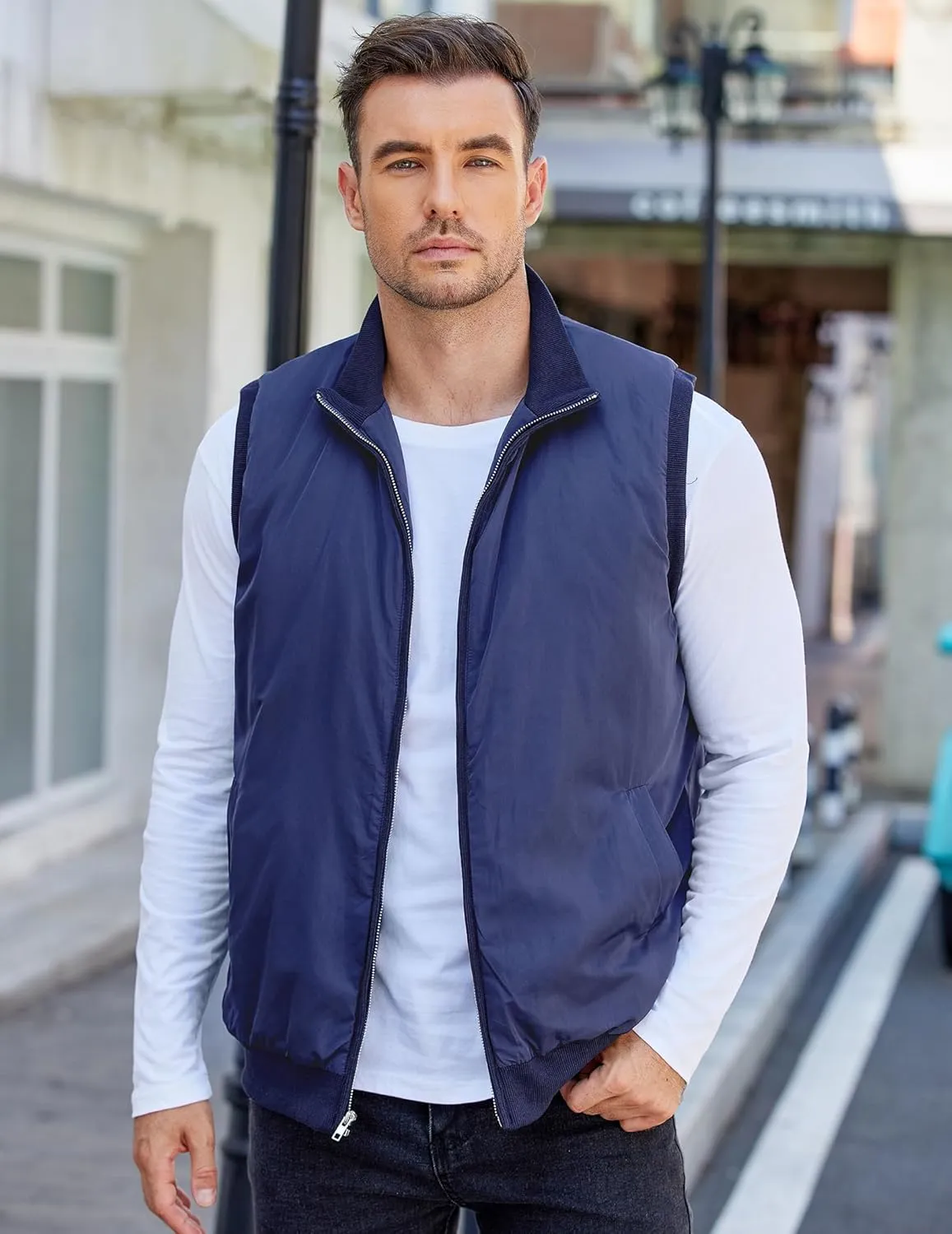 COOFANDY Men's Casual Outerwear Vests Padded Sleeveless Jacket Winter Outdoor Warm with Pockets
