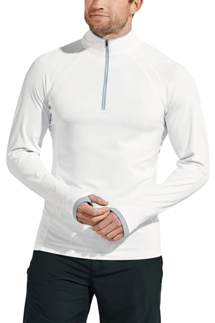 Coolibar Men's Ultimate Half-Zip Rash Guard UPF 50  - White Line