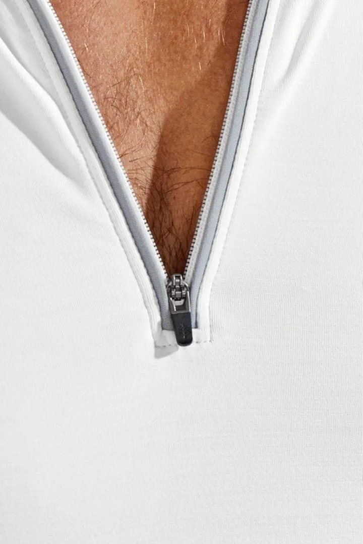 Coolibar Men's Ultimate Half-Zip Rash Guard UPF 50  - White Line