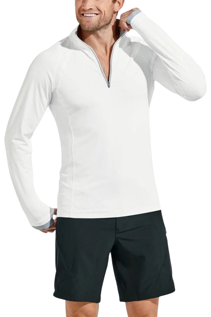 Coolibar Men's Ultimate Half-Zip Rash Guard UPF 50  - White Line
