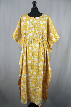 Cotton Long Kaftan - Yellow Floral