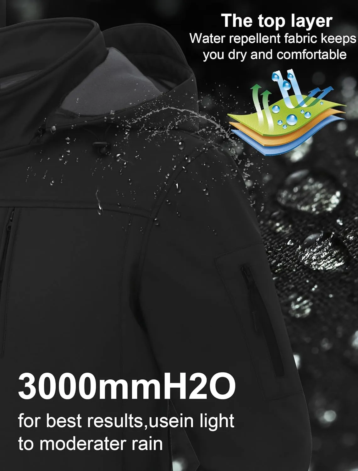 CREATMO US Men's Softshell Military Jacket With Removable Hood, Fleece Lined and Water Repellent Outdoor Reflective Coat