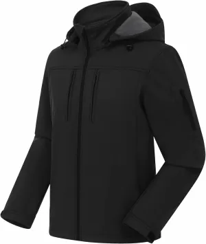CREATMO US Men's Softshell Military Jacket With Removable Hood, Fleece Lined and Water Repellent Outdoor Reflective Coat