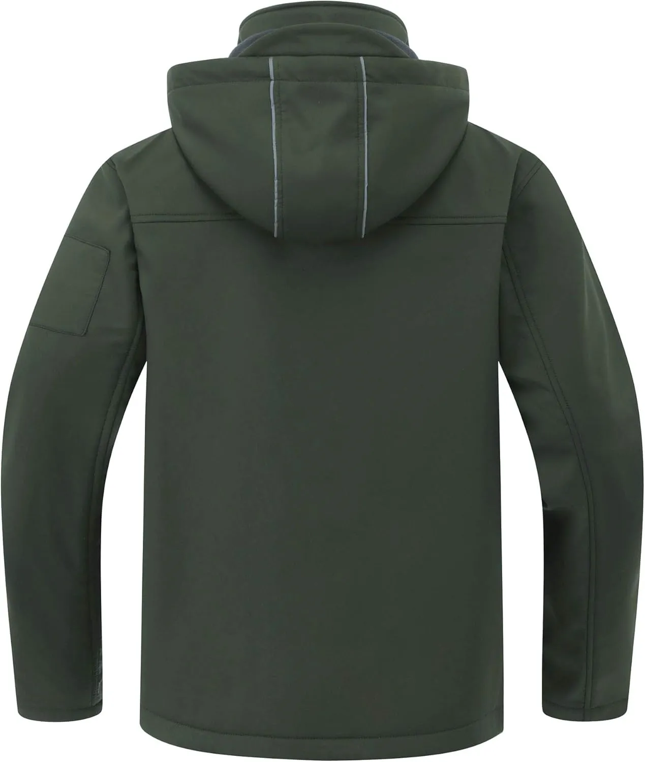 CREATMO US Men's Softshell Military Jacket With Removable Hood, Fleece Lined and Water Repellent Outdoor Reflective Coat