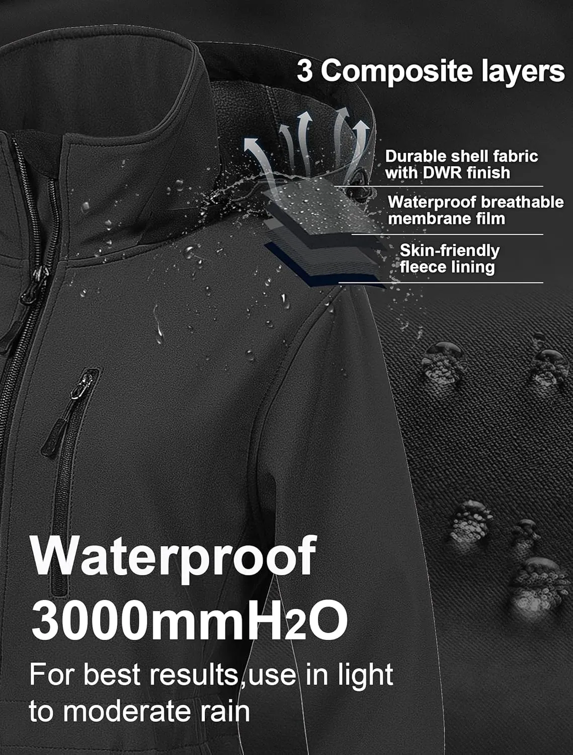 CREATMO US Women's Lightweight Waterproof Long Softshell Tactical Jacket Fleece Lined Windbreaker