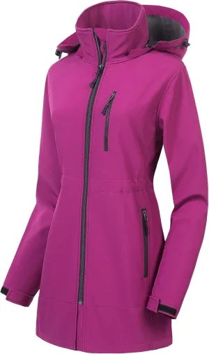 CREATMO US Women's Lightweight Waterproof Long Softshell Tactical Jacket Fleece Lined Windbreaker