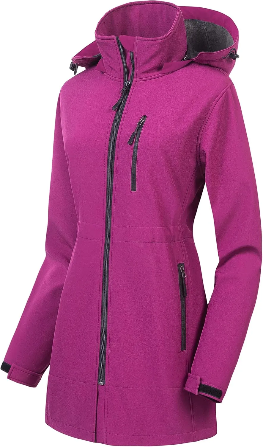 CREATMO US Women's Lightweight Waterproof Long Softshell Tactical Jacket Fleece Lined Windbreaker
