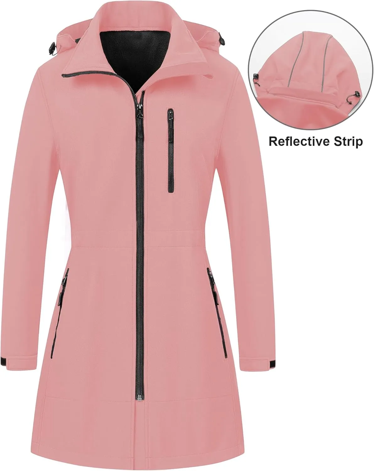 CREATMO US Women's Lightweight Waterproof Long Softshell Tactical Jacket Fleece Lined Windbreaker