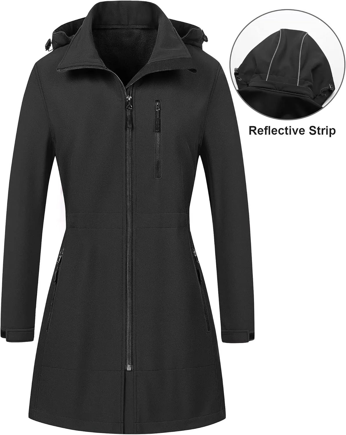 CREATMO US Women's Lightweight Waterproof Long Softshell Tactical Jacket Fleece Lined Windbreaker