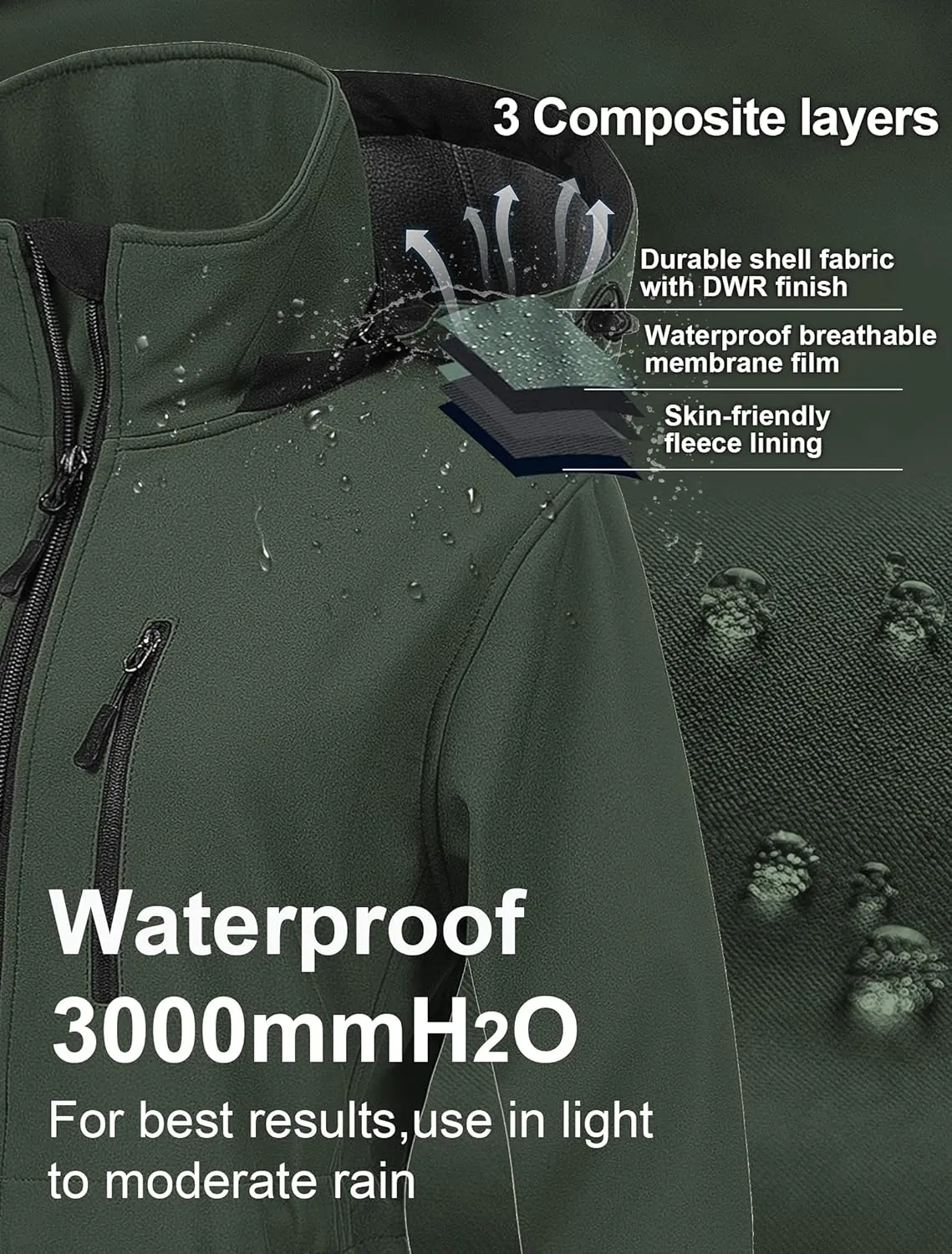 CREATMO US Women's Plus Size Long Softshell Jacket Waterproof Fleece Lined Rain Jacket Lightweight Windbreaker With Hood