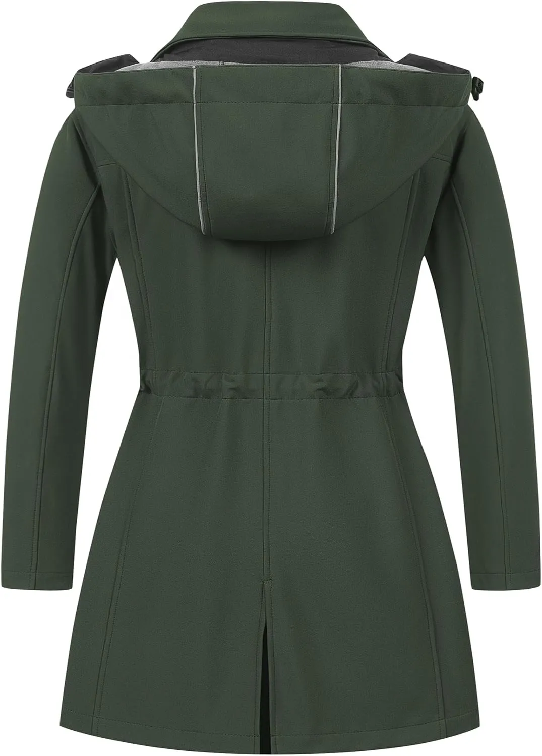 CREATMO US Women's Plus Size Long Softshell Jacket Waterproof Fleece Lined Rain Jacket Lightweight Windbreaker With Hood