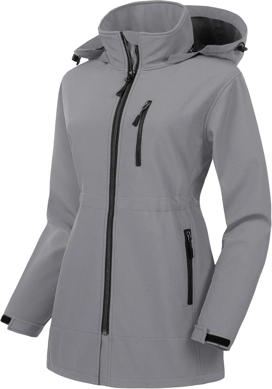 CREATMO US Women's Plus Size Long Softshell Jacket Waterproof Fleece Lined Rain Jacket Lightweight Windbreaker With Hood