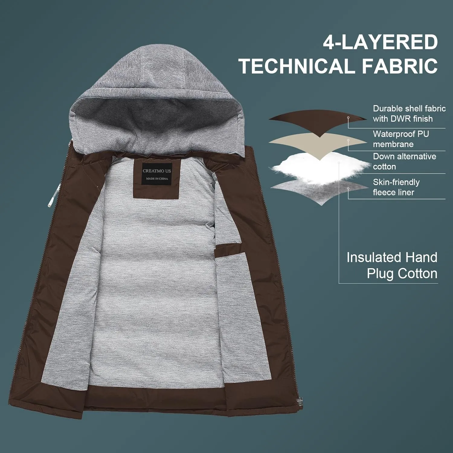 CREATMO US Women's Warm Vest Outerwear Thick Padded Puffer Sleeveless Vest With Detachable Hood