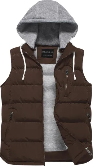 CREATMO US Women's Warm Vest Outerwear Thick Padded Puffer Sleeveless Vest With Detachable Hood