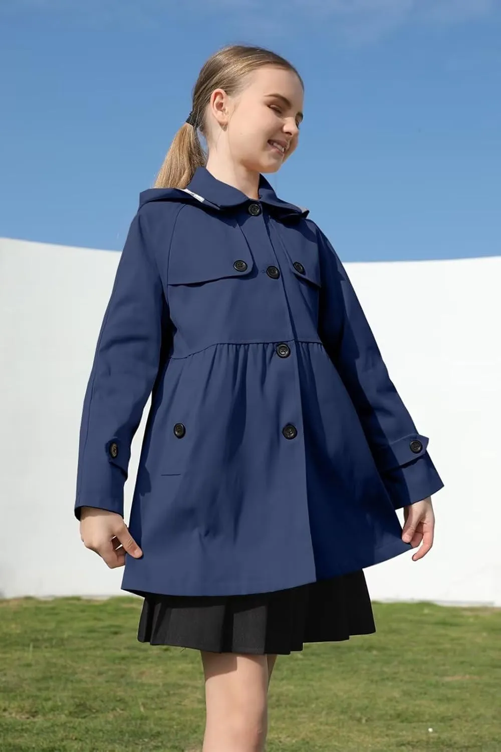 Cromoncent Girl's Waterproof Hoodie Trench Coat Cute Dress Coat Outerwear, 3-12 Years