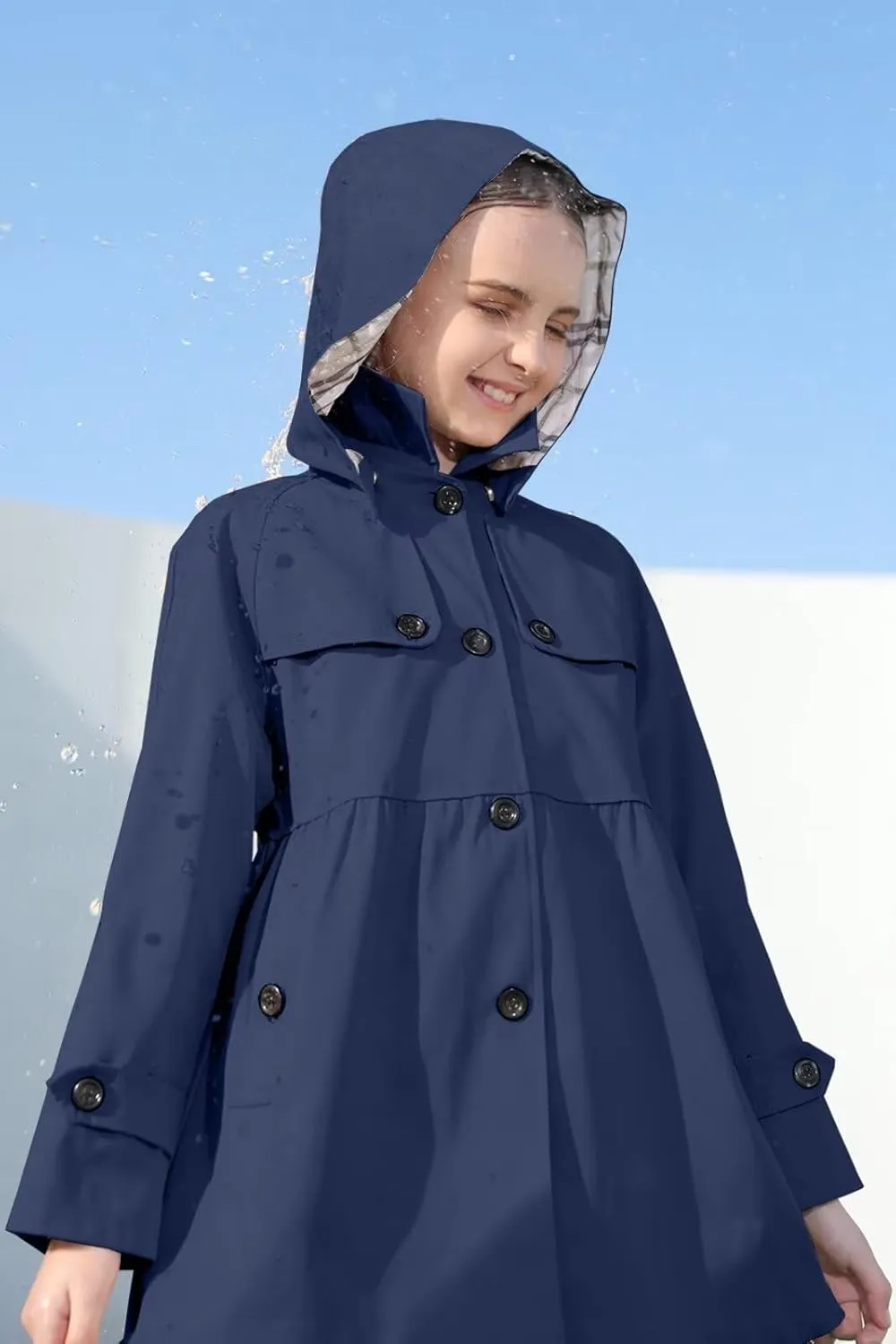 Cromoncent Girl's Waterproof Hoodie Trench Coat Cute Dress Coat Outerwear, 3-12 Years