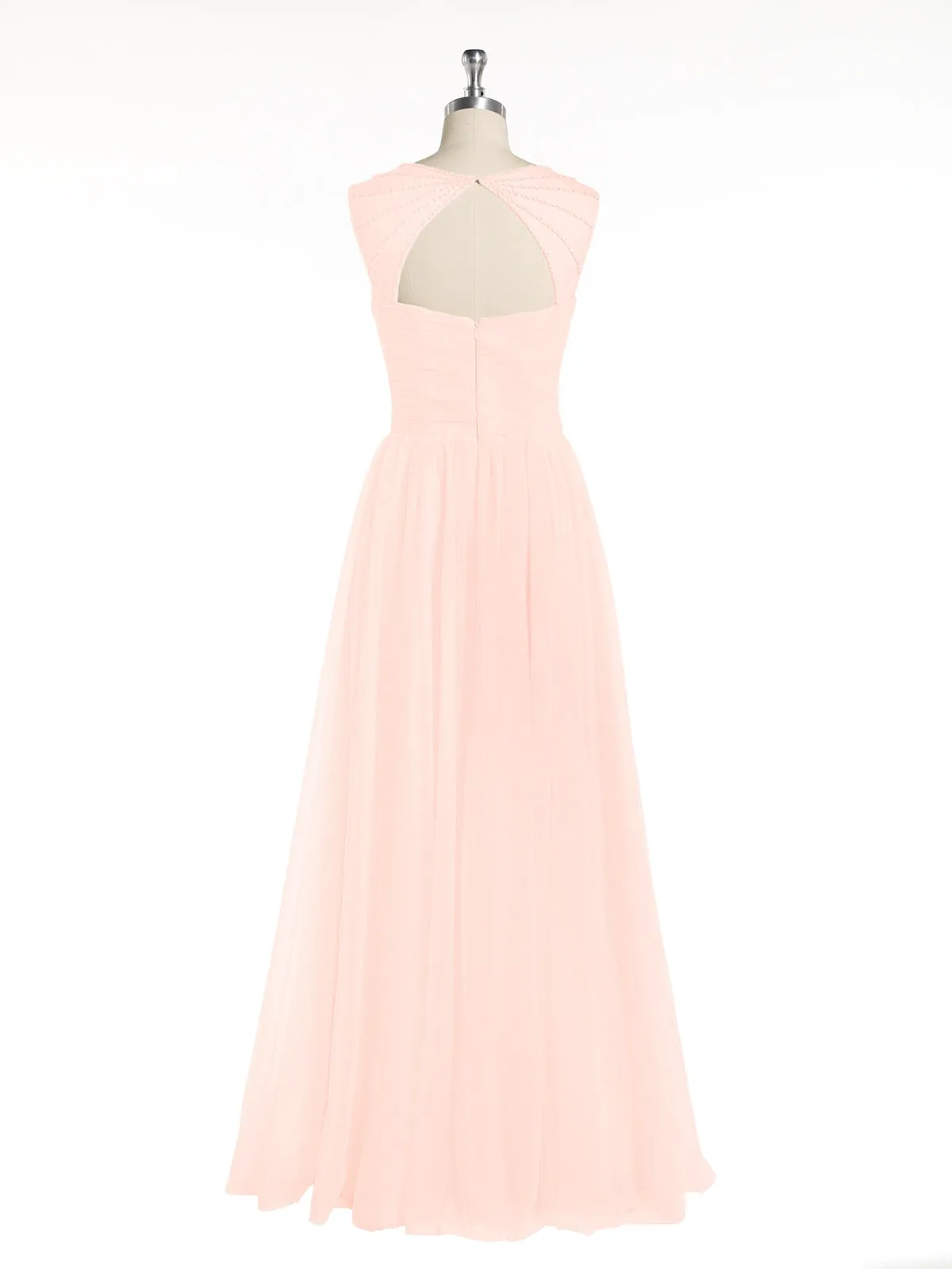 Cross-Pleated Tulle Long Dresses with Beaded Straps Pearl Pink