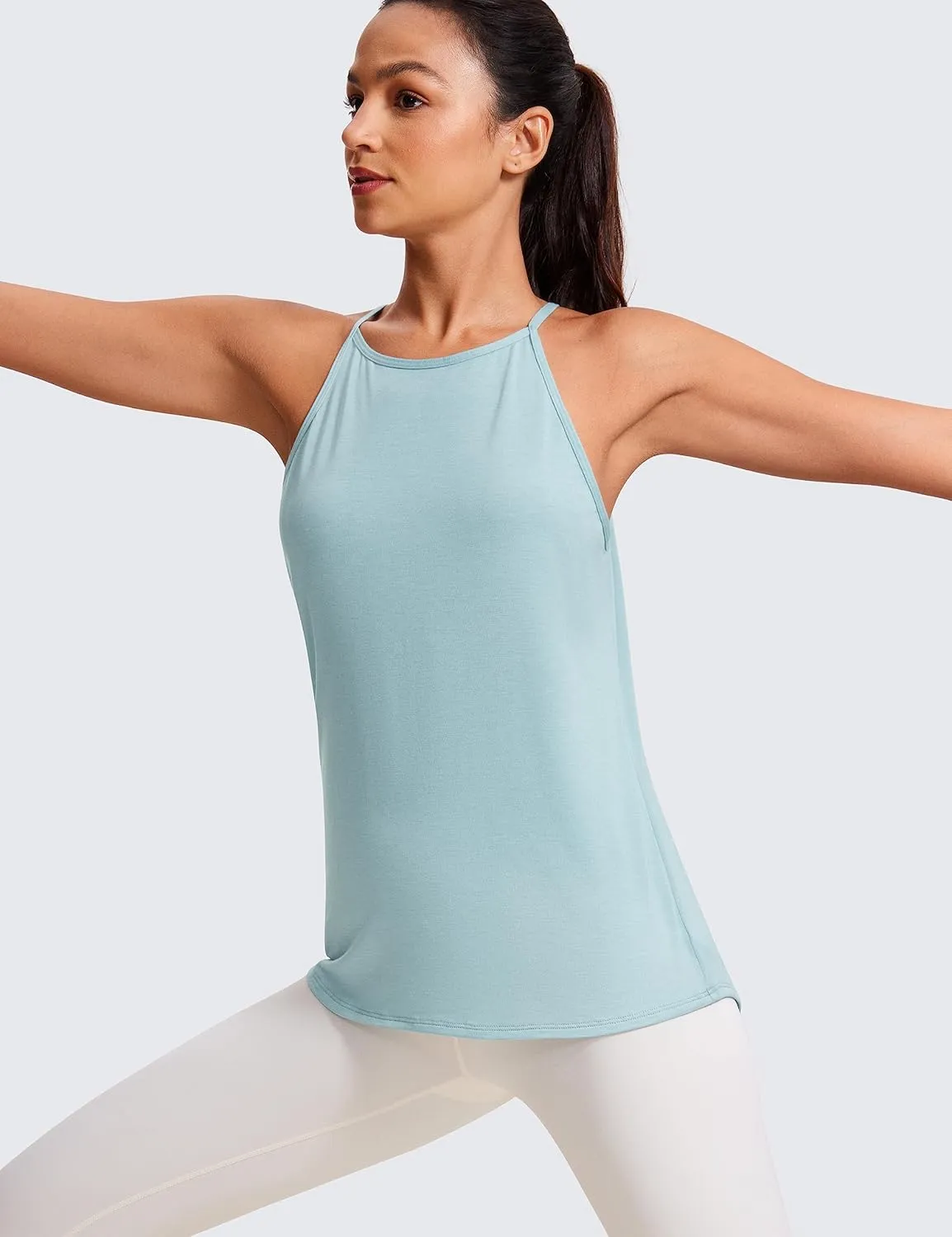 CRZ YOGA Halter High Neck Workout Tops for Women Flowy Cami Sleeveless Tank Athletic Yoga Shirts